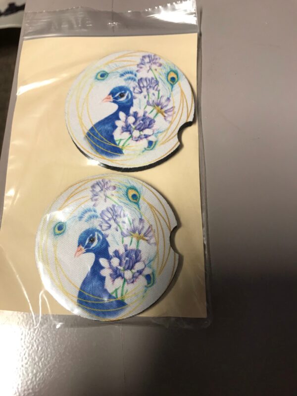 Peacock neoprene car coaster