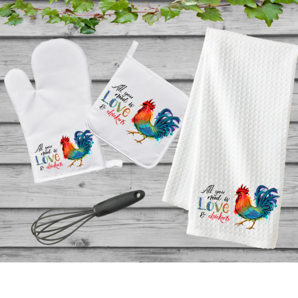 Soft waffle weave towel Love and chickens horizontal